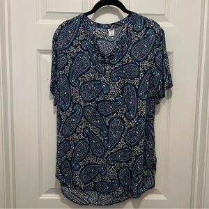 Old Navy Blue Paisley Lace Up Top